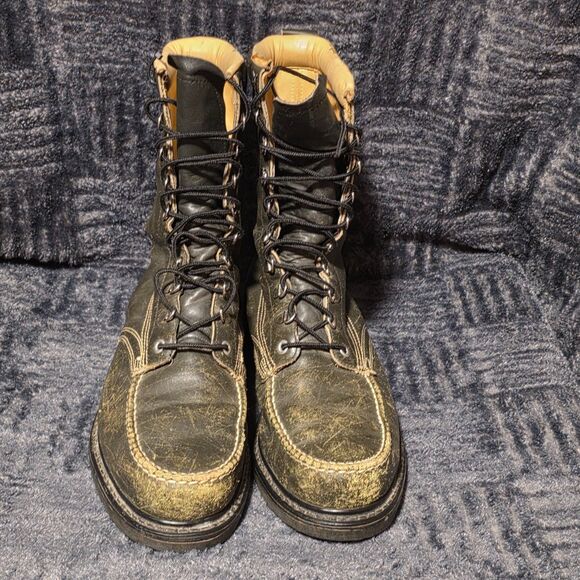 Men\'s Vintage Leather Hunting Fishing Boots Size 10.5D Brown Oil Resist Soles main image 6
